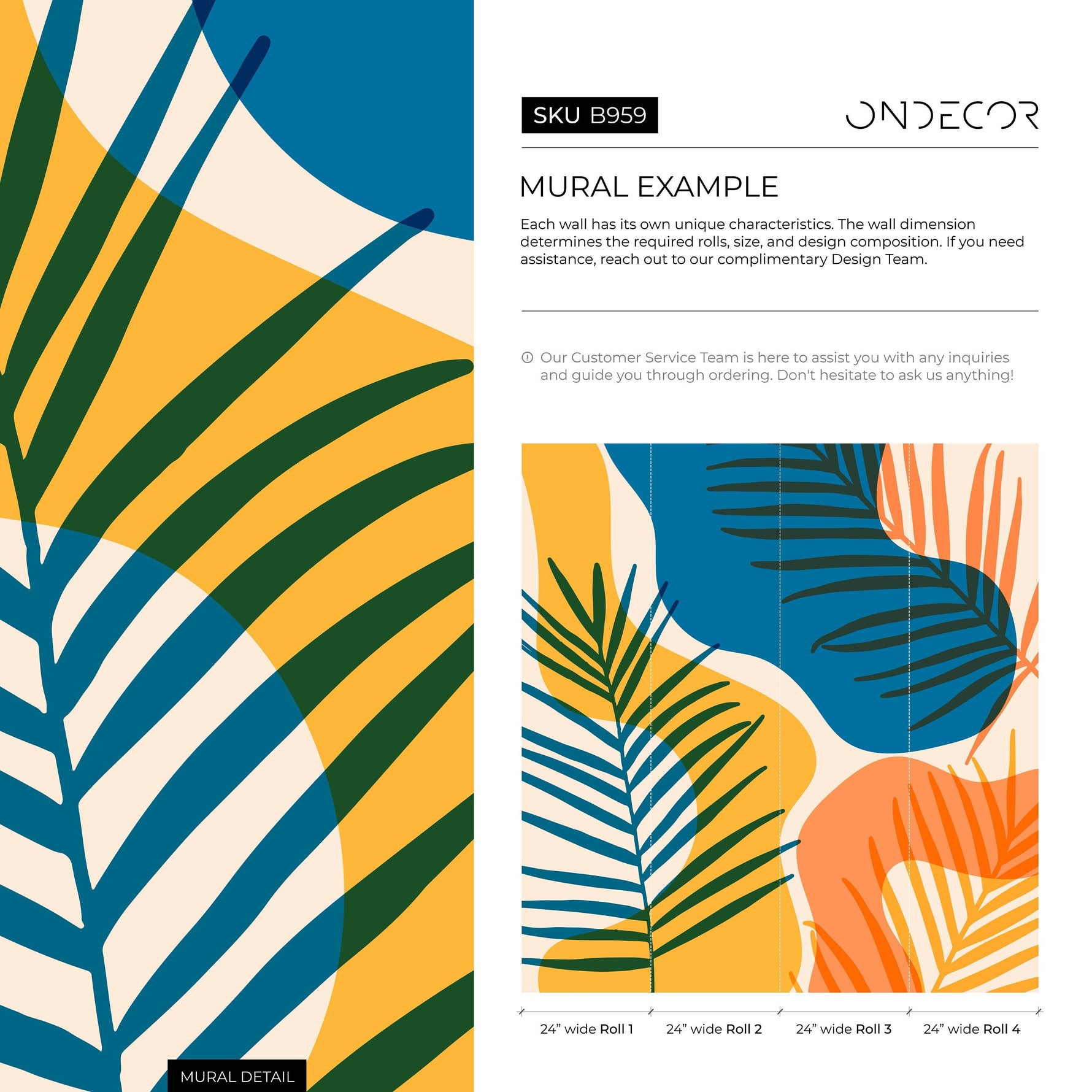 Colorful Palms Mural Removable Wallpaper Wall Tropical - B959