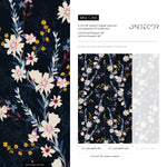 Wallpaper Peel and Stick Wallpaper Removable Wallpaper Home Decor Wall Art Wall Decor Room Decor / Dark Floral Blue Wallpaper - C266