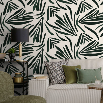 Peel and Stick Wallpaper, Removable Wallpaper, Self-adhesive Wallpaper, Boho Leaves, Abstract Wall Decor, Boho Wallcovering - C145