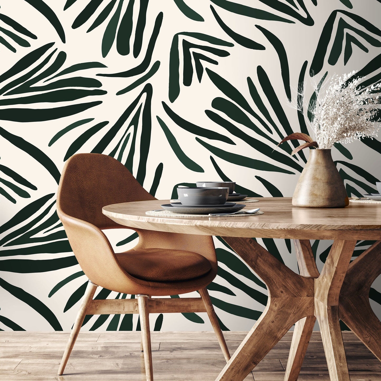 Peel and Stick Wallpaper, Removable Wallpaper, Self-adhesive Wallpaper, Boho Leaves, Abstract Wall Decor, Boho Wallcovering - C145