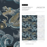 Blue Chinoiserie Wallpaper Vintage Dragon Wallpaper Peel and Stick and Traditional Wallpaper - D876