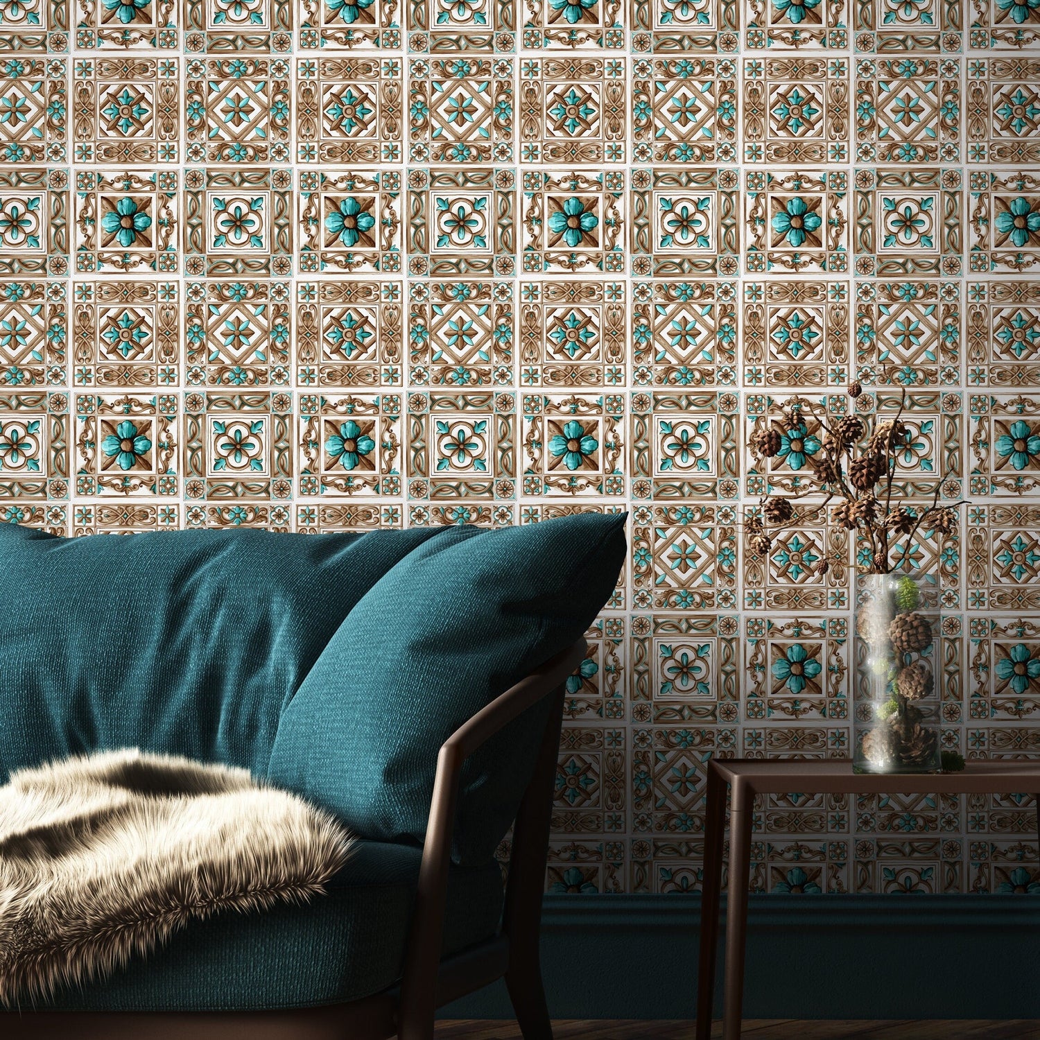 Removable Wallpaper Peel and Stick Wallpaper Wall Paper Wall Mural - Portuguese Azulejos Tile Wallpaper - Mosaic Wallpaper - A390