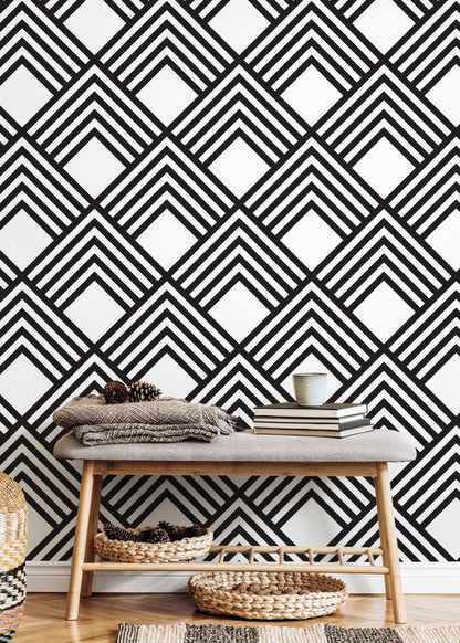 Removable Wallpaper Peel and Stick Wallpaper Wall Paper Wall Mural - Black and White Minimal Wallpaper - B084