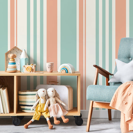 Minimalist Striped Wallpaper Pink and Light Blue Wallpaper Peel and Stick and Traditional Wallpaper - D806