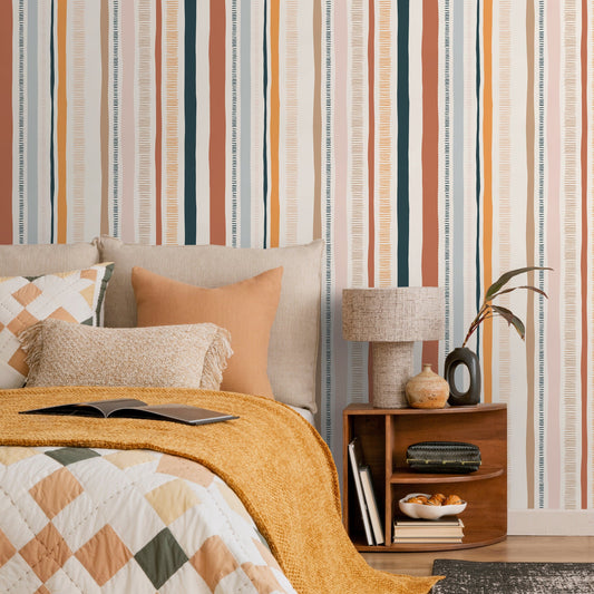 Colorful Striped Wallpaper Abstract Wallpaper Peel and Stick and Traditional Wallpaper - D809