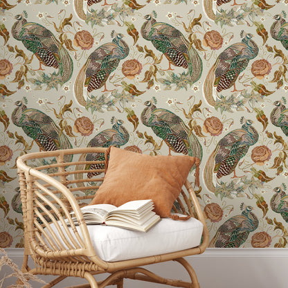 Vintage Peacock Wallpaper Floral Wallpaper Peel and Stick and Traditional Wallpaper - D885
