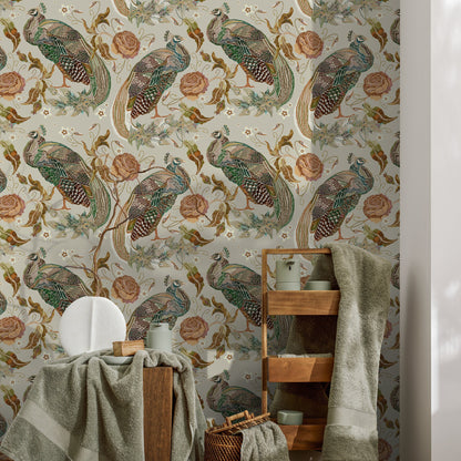 Vintage Peacock Wallpaper Floral Wallpaper Peel and Stick and Traditional Wallpaper - D885
