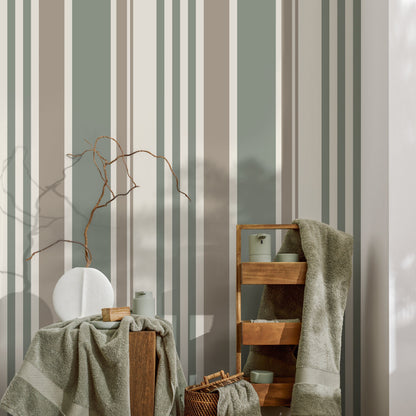 Vertical Striped Wallpaper Green and Grey Wallpaper Peel and Stick and Traditional Wallpaper - D808