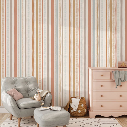 Pastel Striped Wallpaper Abstract Wallpaper Peel and Stick and Traditional Wallpaper - D834