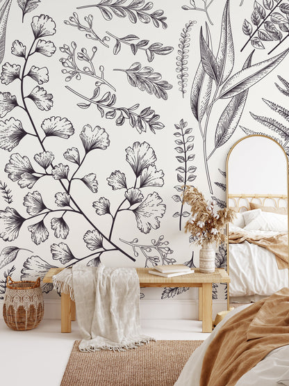 Classic Botanical Etching Wallpaper - C042