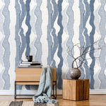 Blue Abstract Waves Wallpaper Modern Wallpaper Peel and Stick and Traditional Wallpaper - D837