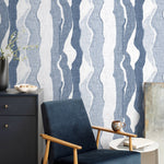 Blue Abstract Waves Wallpaper Modern Wallpaper Peel and Stick and Traditional Wallpaper - D837