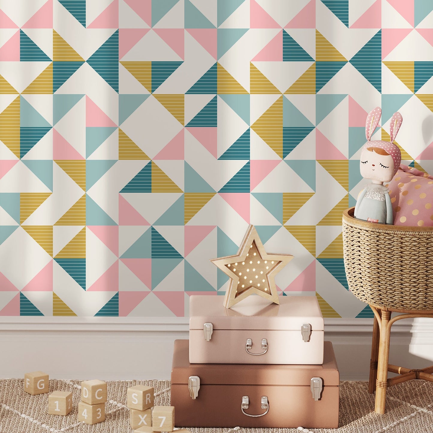 Peel and Stick Wallpaper Removable Wallpaper Wall Decor Home Decor Wall Art Printable Wall Art / Colorful Geometrical Triangles - C107