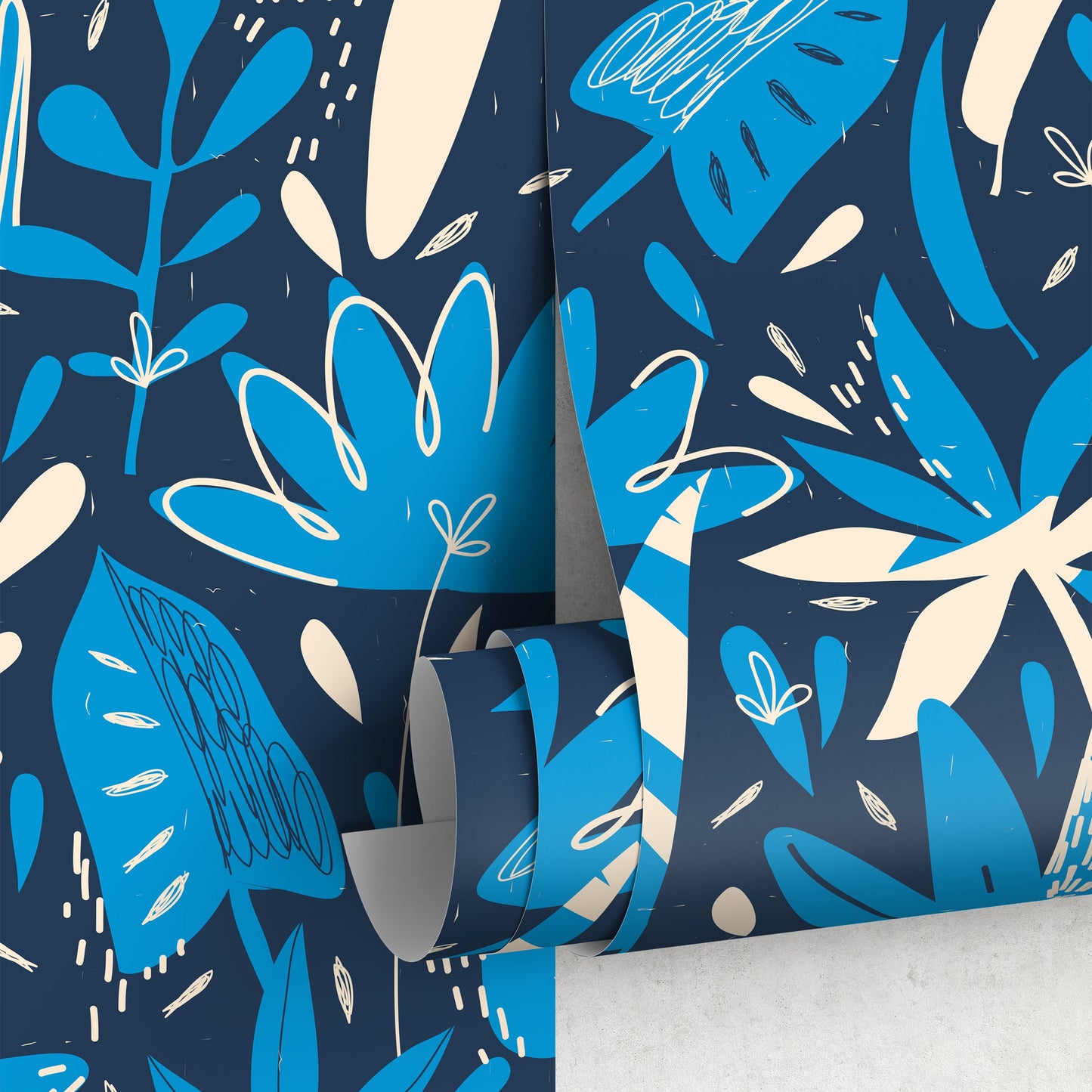 Wallpaper Peel and Stick Wallpaper Removable Wallpaper Home Decor Wall Art Wall Decor Room Decor / Blue Abstract Leaves Wallpaper - C372
