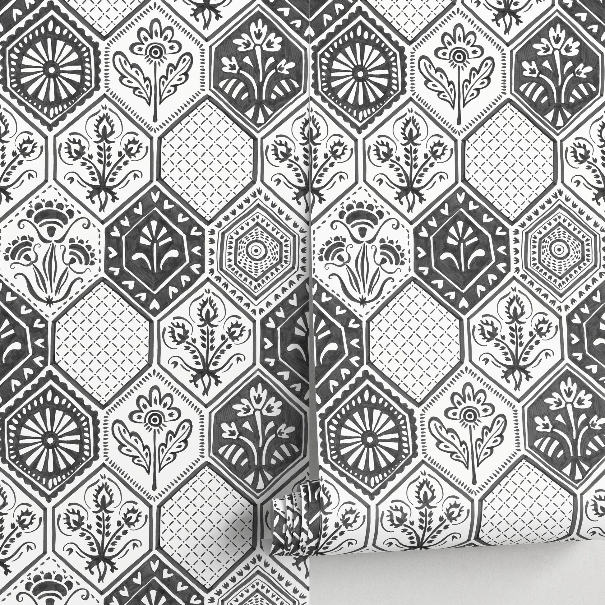 Wallpaper Removable Wallpaper Peel and Stick Wallpaper Wall Decor Home Decor Wall Art Printable Wall Art / Black Damask Wallpaper - C446