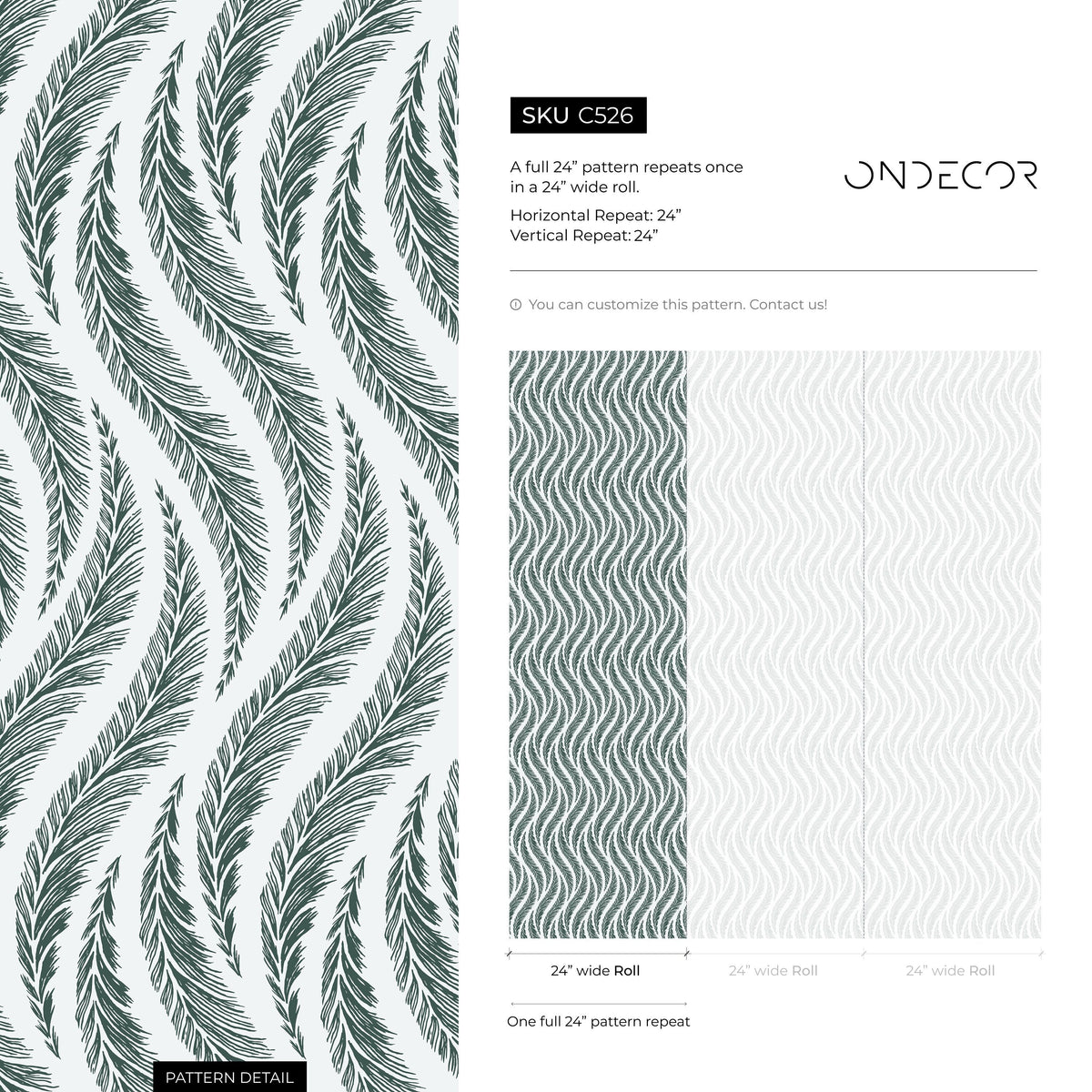 Wallpaper Peel and Stick Wallpaper Removable Wallpaper Home Decor Wall Art Wall Decor Room Decor / Green and Gray Feathers Wallpaper - C526