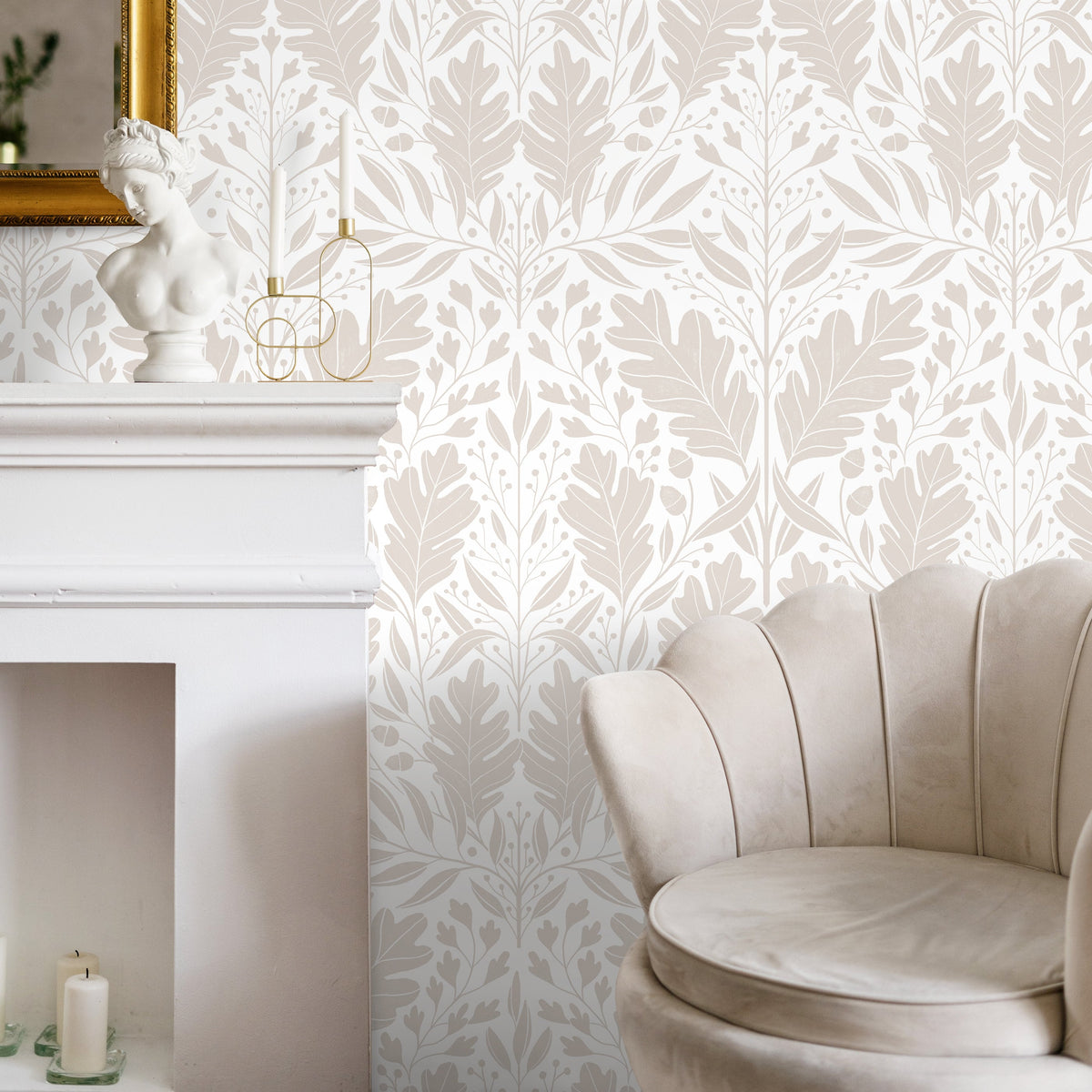 Wallpaper Peel and Stick Wallpaper Removable Wallpaper Home Decor Wall Art Wall Decor Room Decor / Beige and White Floral Wallpaper - X184