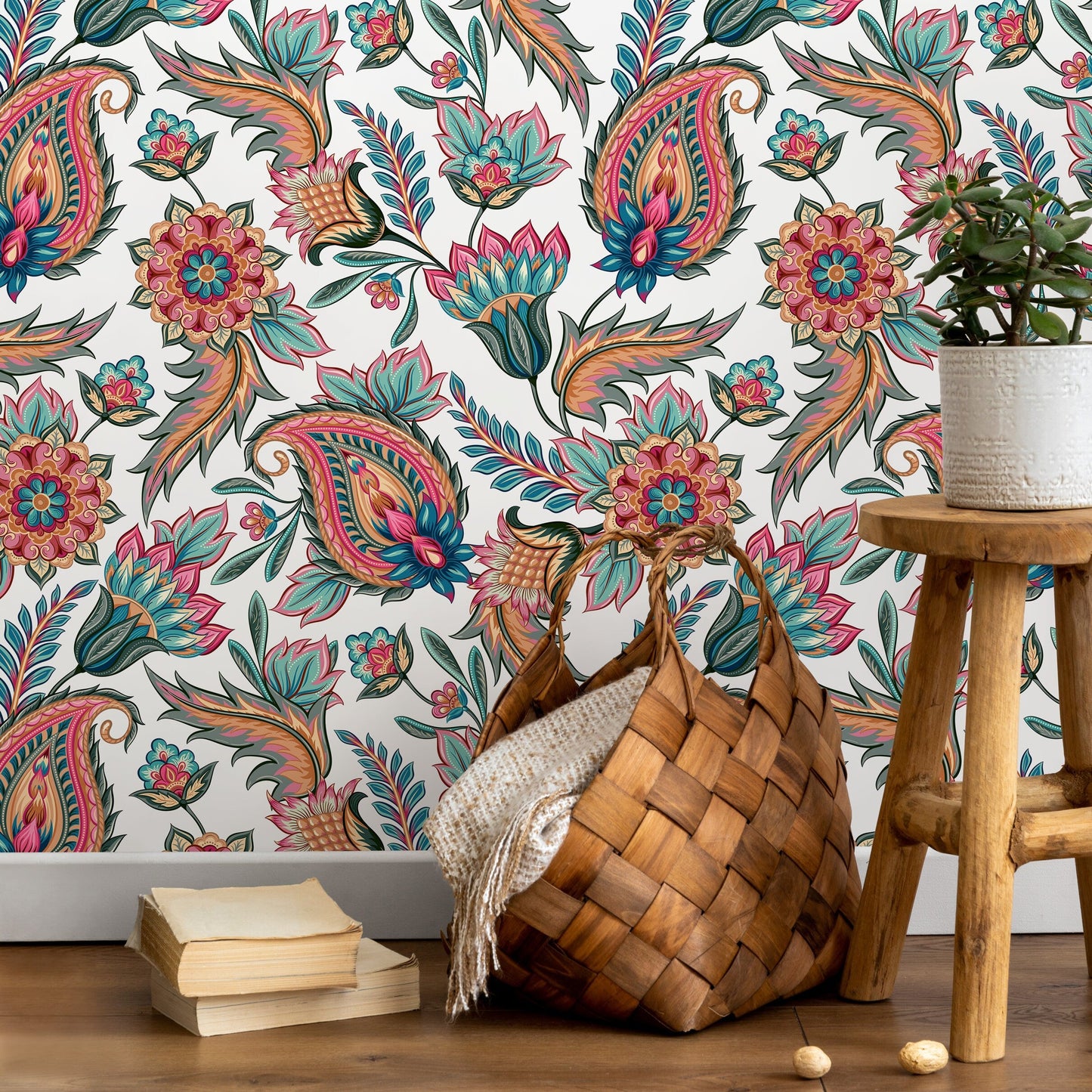 Wallpaper Peel and Stick Wallpaper Removable Wallpaper Home Decor Wall Art Wall Decor Room Decor / Colorful Feathers Boho Wallpaper - C554