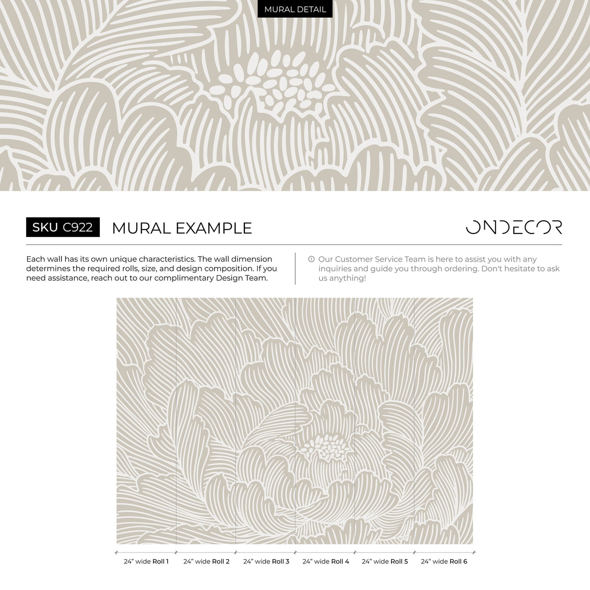 Boho Large Floral Wallpaper / Peel and Stick Wallpaper Removable Wallpaper Home Decor Wall Art Wall Decor Room Decor - C922