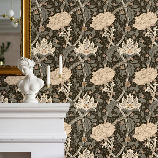 Taupe Floral William Morris Wallpaper / Peel and Stick Wallpaper Removable Wallpaper Home Decor Wall Art Wall Decor Room Decor - C991