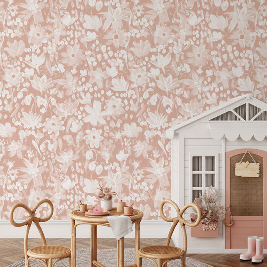 Wallpaper Peel and Stick Wallpaper Removable Wallpaper Home Decor Wall Art Wall Decor Room Decor / Pink Vintage Floral Wallpaper - X190