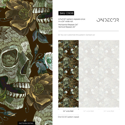 Gothic Garden Wallpaper Skulls and Roses Wallpaper Peel and Stick and Traditional Wallpaper - D908