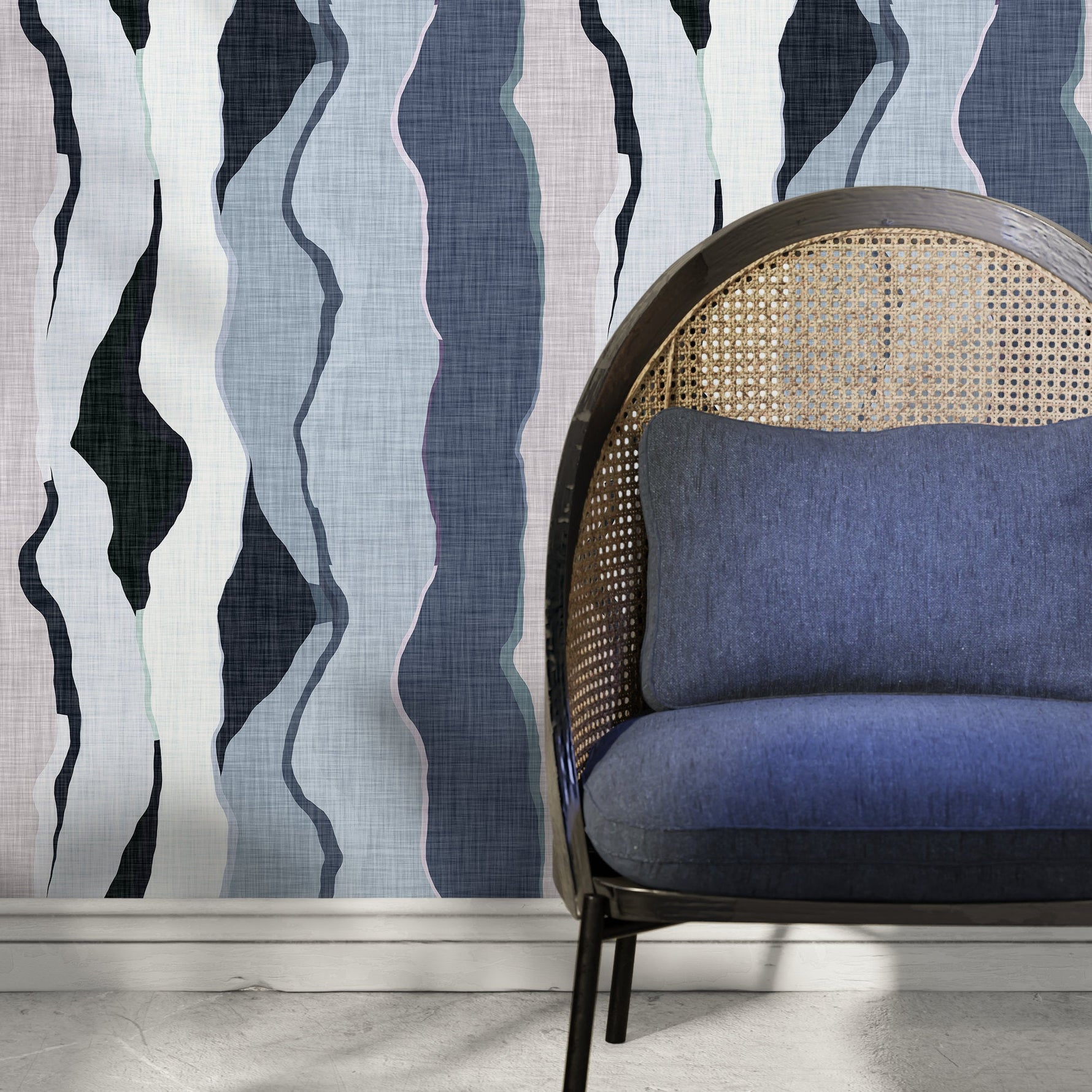 Blue Abstract Wallpaper Modern Waves Wallpaper Peel and Stick and Traditional Wallpaper - D859