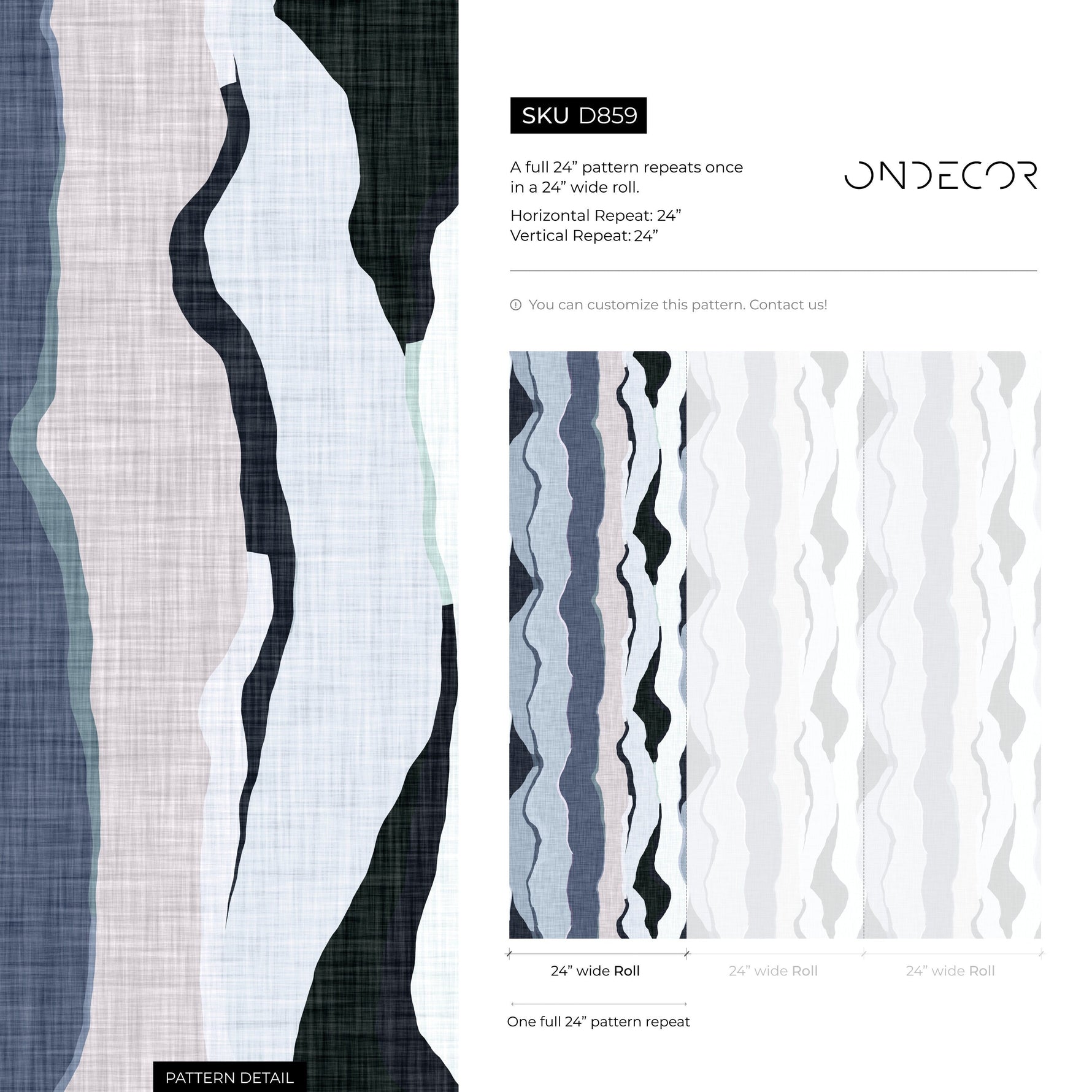 Blue Abstract Wallpaper Modern Waves Wallpaper Peel and Stick and Traditional Wallpaper - D859