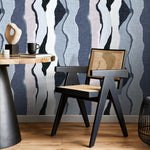Blue Abstract Wallpaper Modern Waves Wallpaper Peel and Stick and Traditional Wallpaper - D859