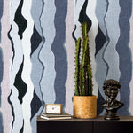 Blue Abstract Wallpaper Modern Waves Wallpaper Peel and Stick and Traditional Wallpaper - D859