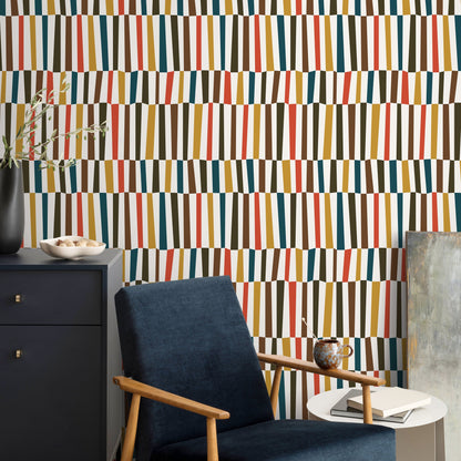 Colorful Mid Century Wallpaper Geometric Wallpaper Peel and Stick and Traditional Wallpaper - D852