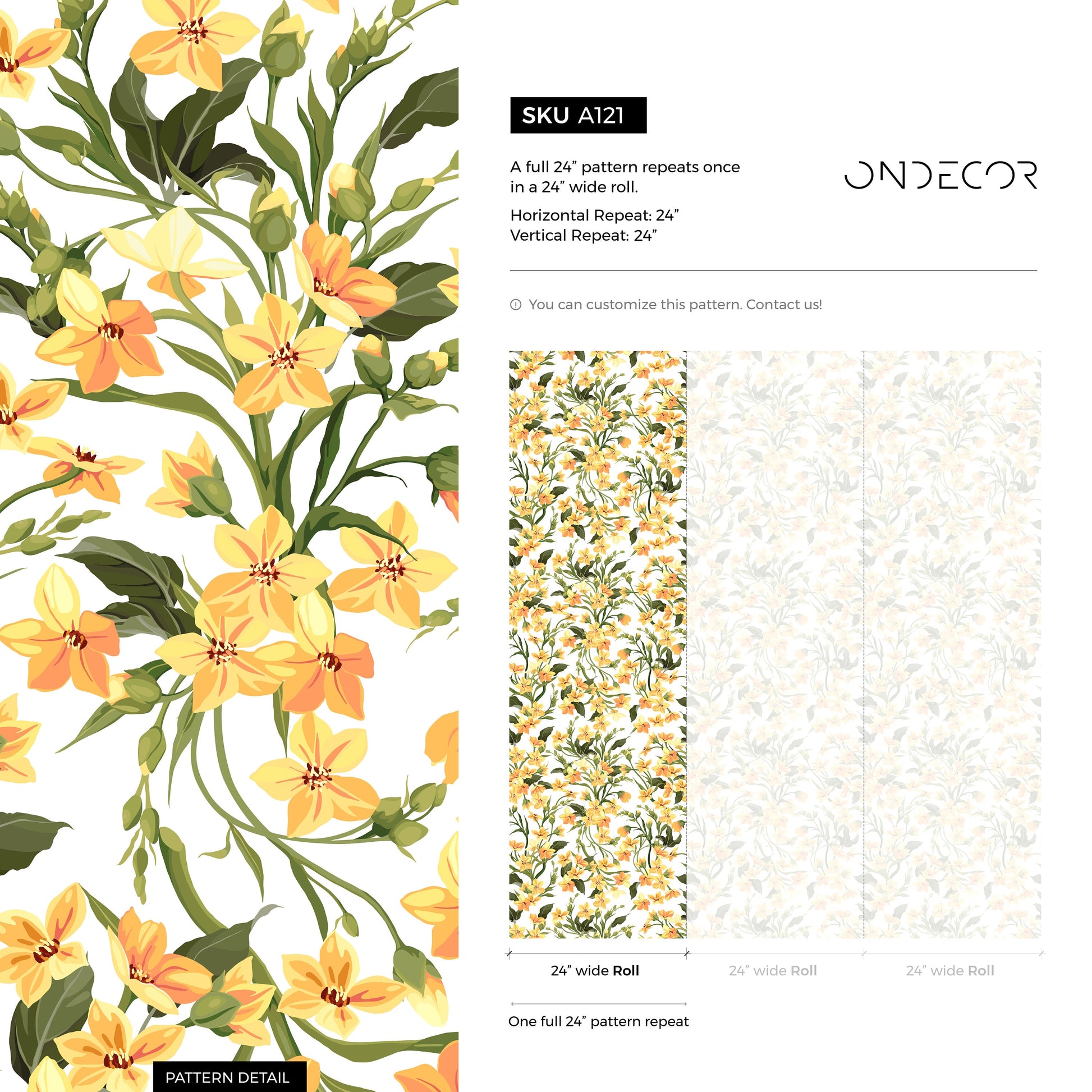 Wallpaper Peel and Stick Wallpaper Removable Wallpaper Home Decor Wall Art Wall Decor Room Decor / Cute Yellow Flowers Wallpaper - A121