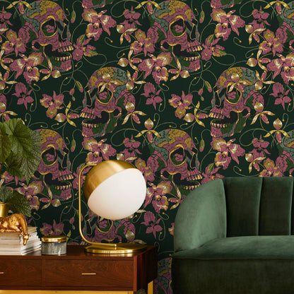 Gothic Wallpaper Dark Green Floral Wallpaper Peel and Stick and Traditional Wallpaper - D894