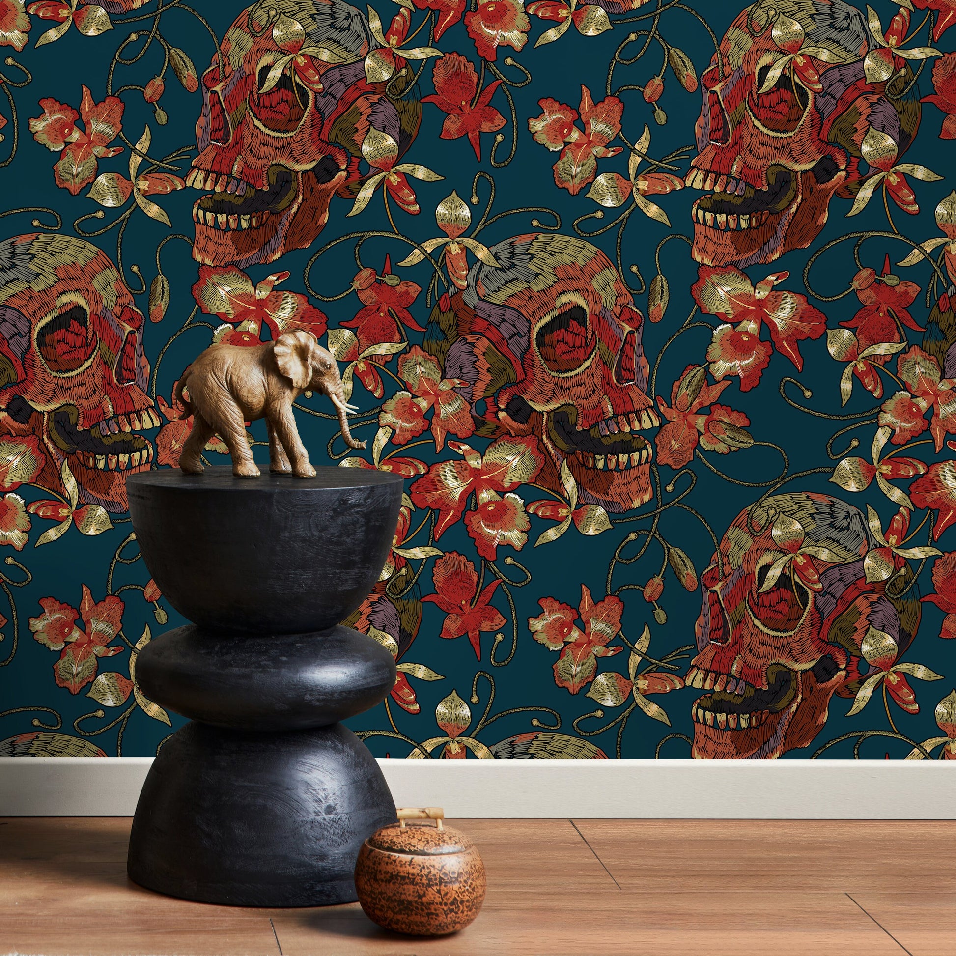 Gothic Skull Wallpaper Maximalist Wallpaper Peel and Stick and Traditional Wallpaper - D895
