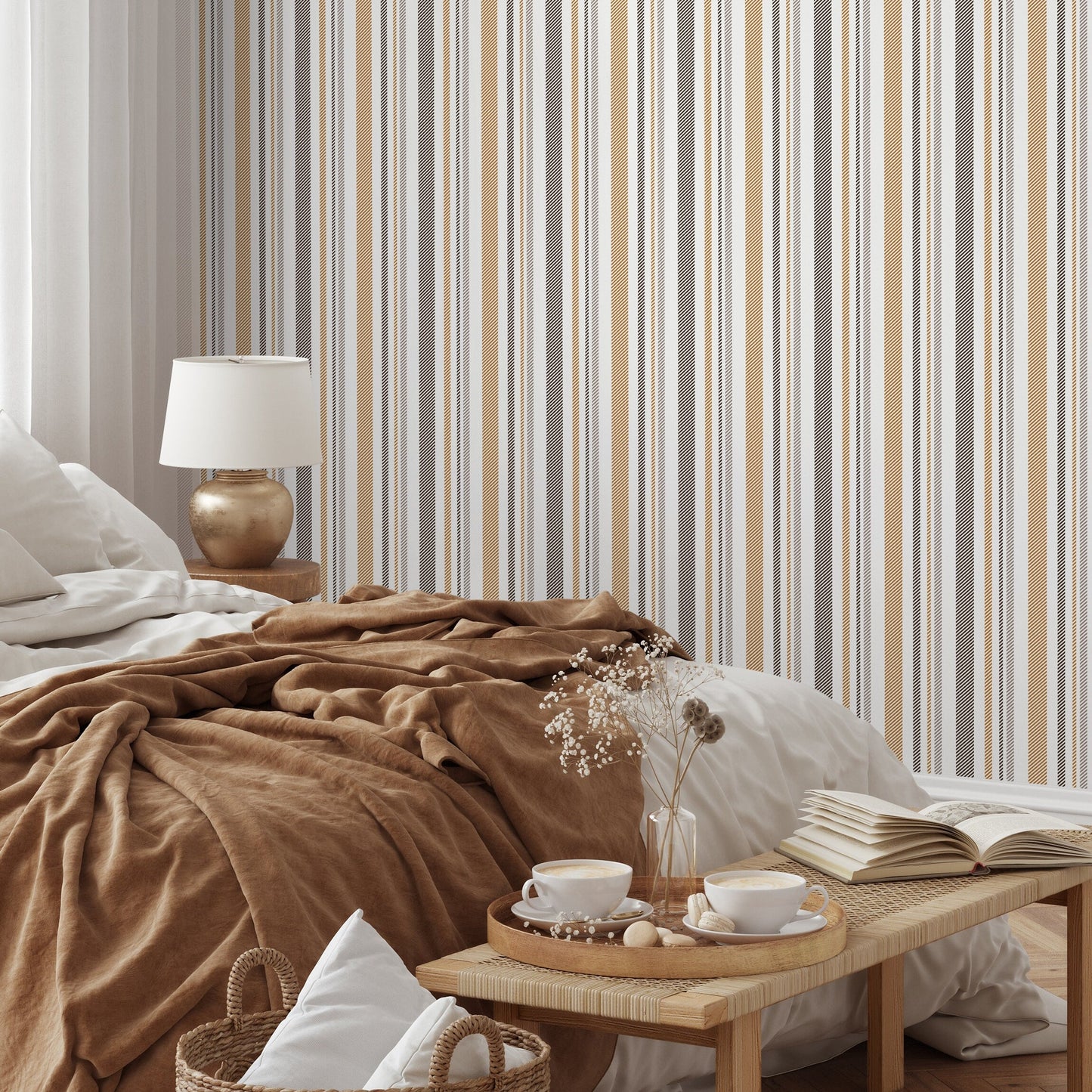 Minimalist Striped Wallpaper Modern Wallpaper Peel and Stick and Traditional Wallpaper - D845