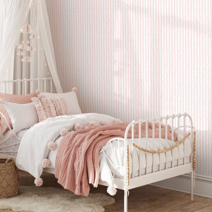 Boho Herringbone in Soft Pink Wallpaper Removable and Repositionable Peel and Stick or Traditional Pre-pasted Wallpaper - ZADB