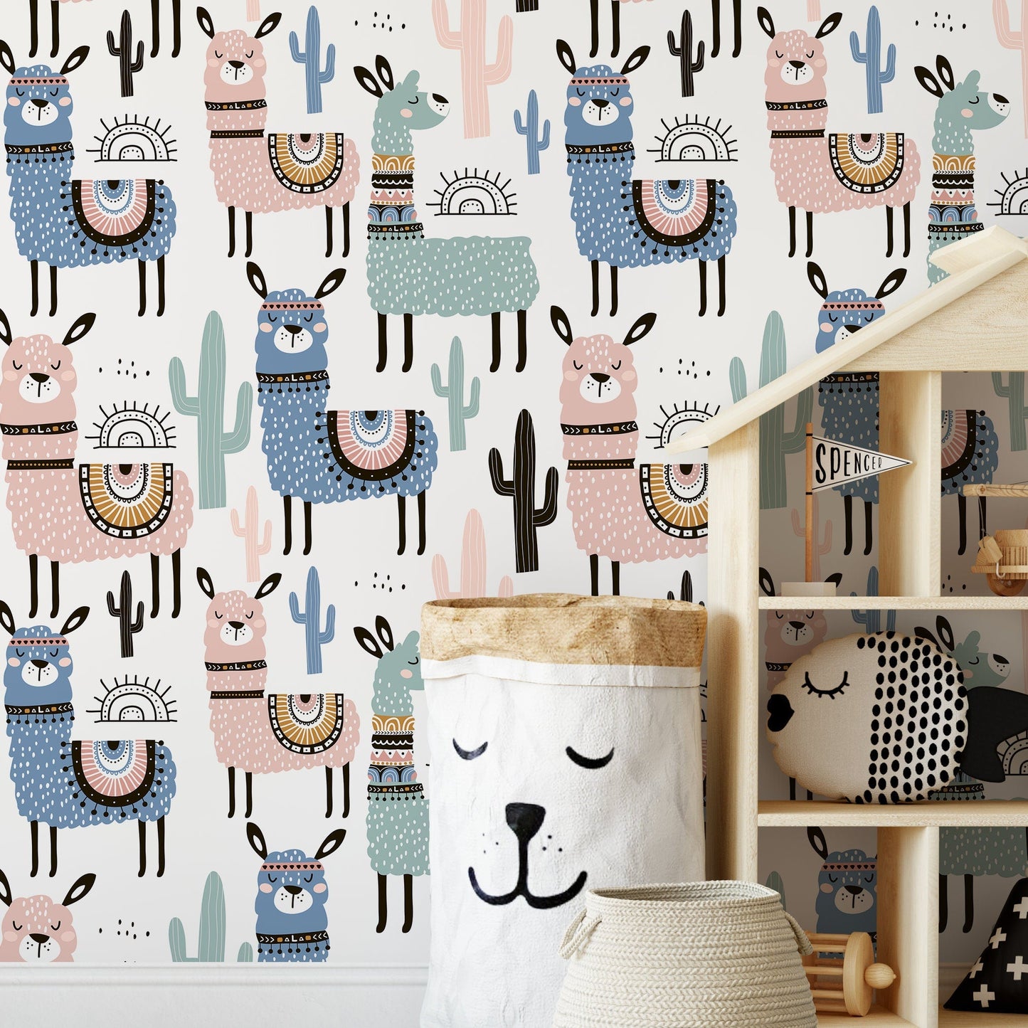 Removable Wallpaper, Temporary Wallpaper, Peel and Stick Wallpaper, Colorful Alpaca - A740