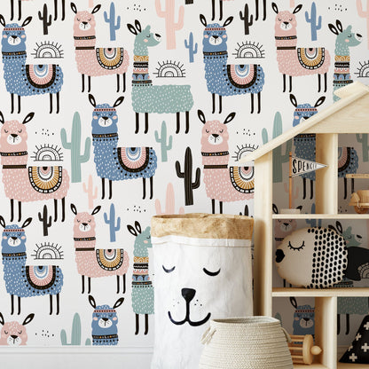 Removable Wallpaper, Temporary Wallpaper, Peel and Stick Wallpaper, Colorful Alpaca - A740