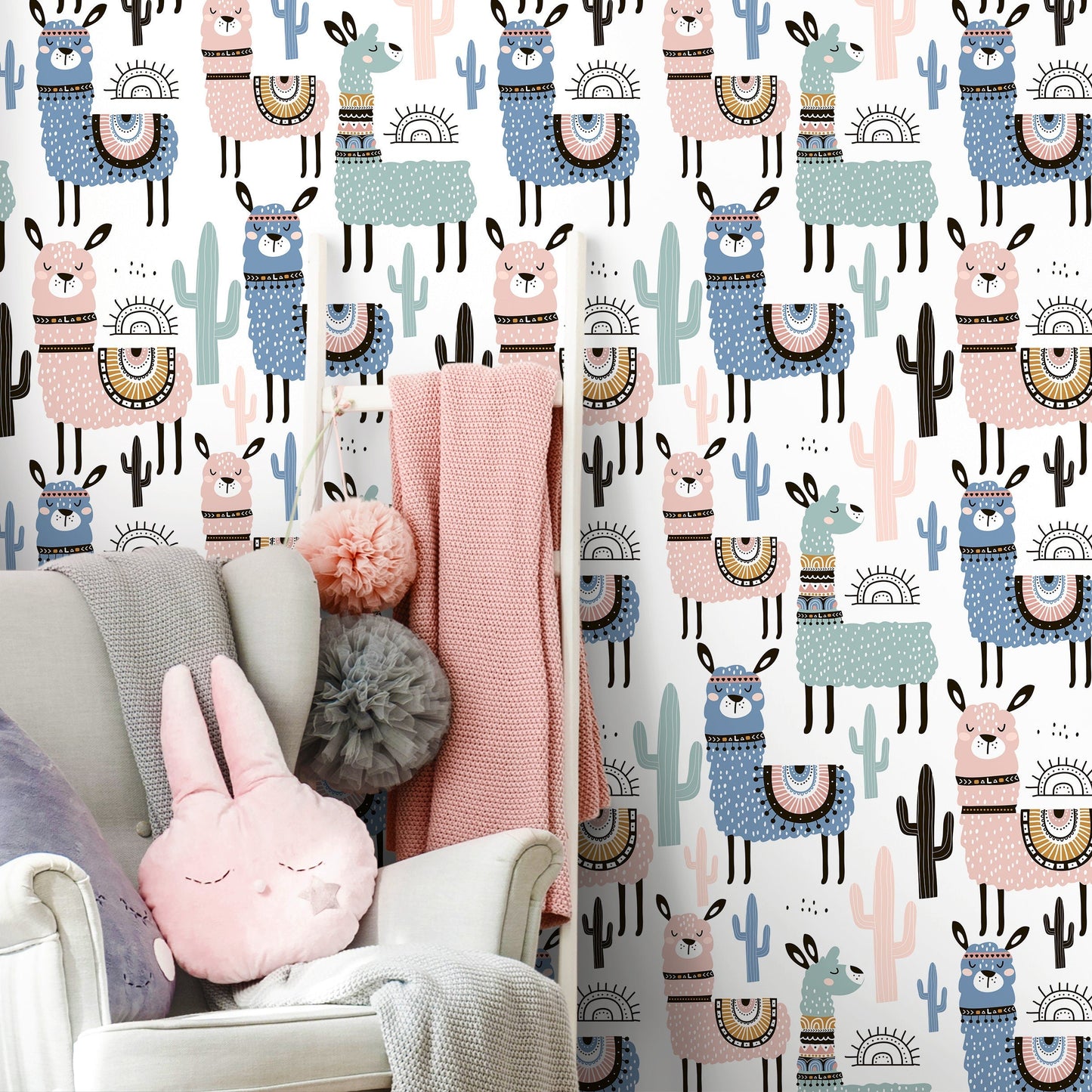 Removable Wallpaper, Temporary Wallpaper, Peel and Stick Wallpaper, Colorful Alpaca - A740