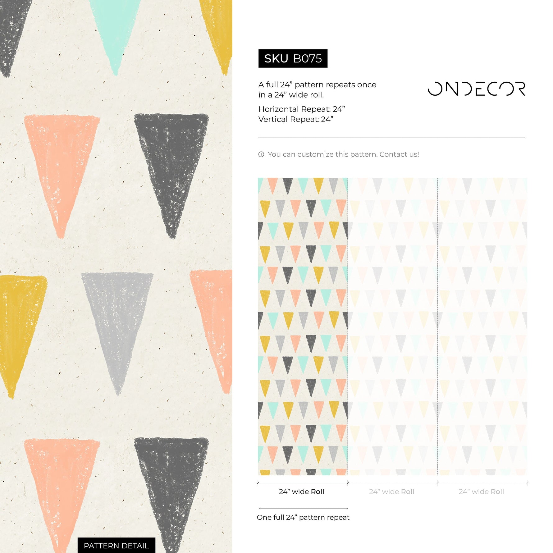 Removable Wallpaper Scandinavian Wallpaper Colorful Triangles Wallpaper Peel and Stick Wallpaper Wall Paper - B075