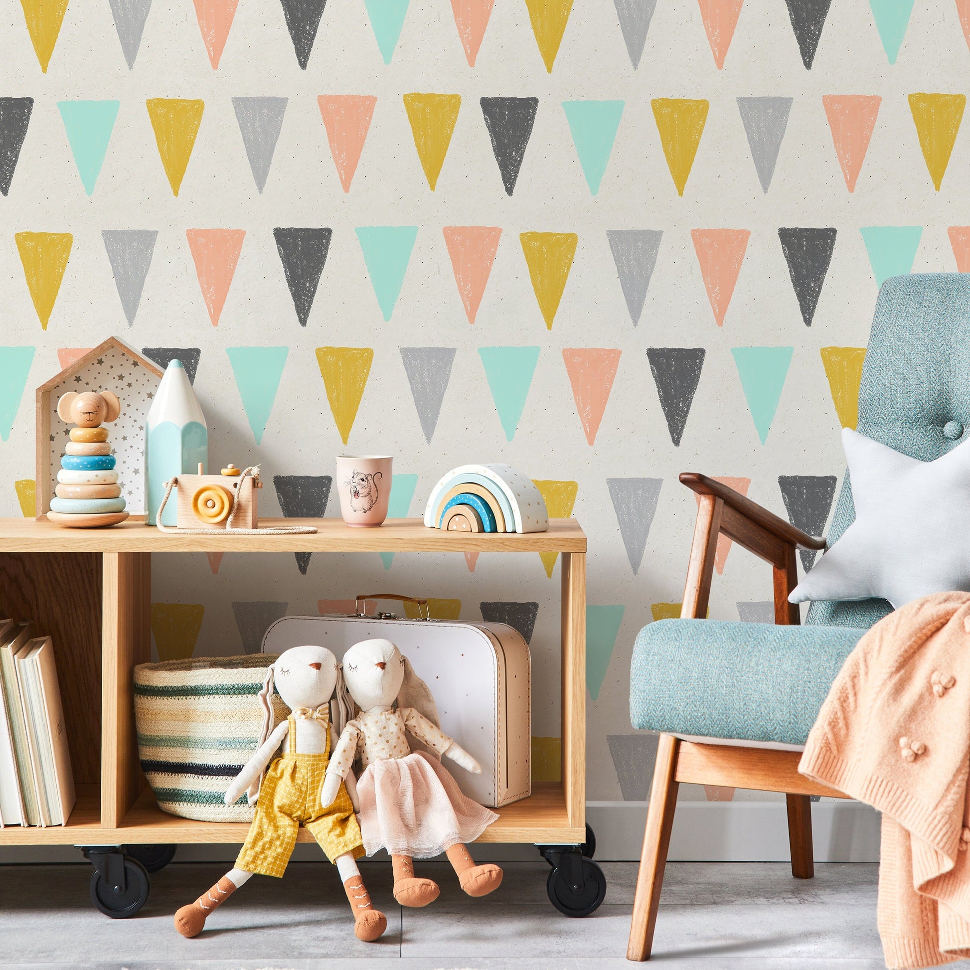 Colorful Triangles Geometric Wallpaper Removable Wallpaper Scandinavian Wallpaper Peel and Stick and Traditional Wallpaper Wall Paper - B075