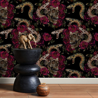 Dark Snake and Skull Wallpaper Maximalist Wallpaper Peel and Stick and Traditional Wallpaper - D903