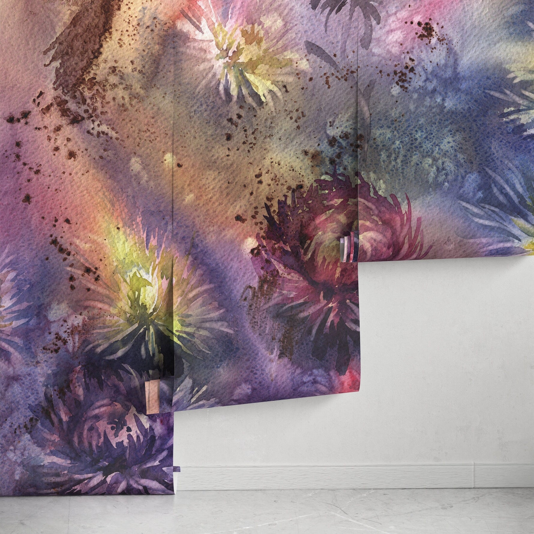 Watercolor Mural - Large Wall Mural, Removable Wallpaper, Everlasting Flower Mural, Flower Watercolor, Peel and Stick Wallpaper - A313