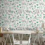 Boho, Removable Wallpaper, Watercolor Leaves, Botanical, Temporary Wallpaper, Spring Pattern, Wall Paper Removable, Wallpaper - A321