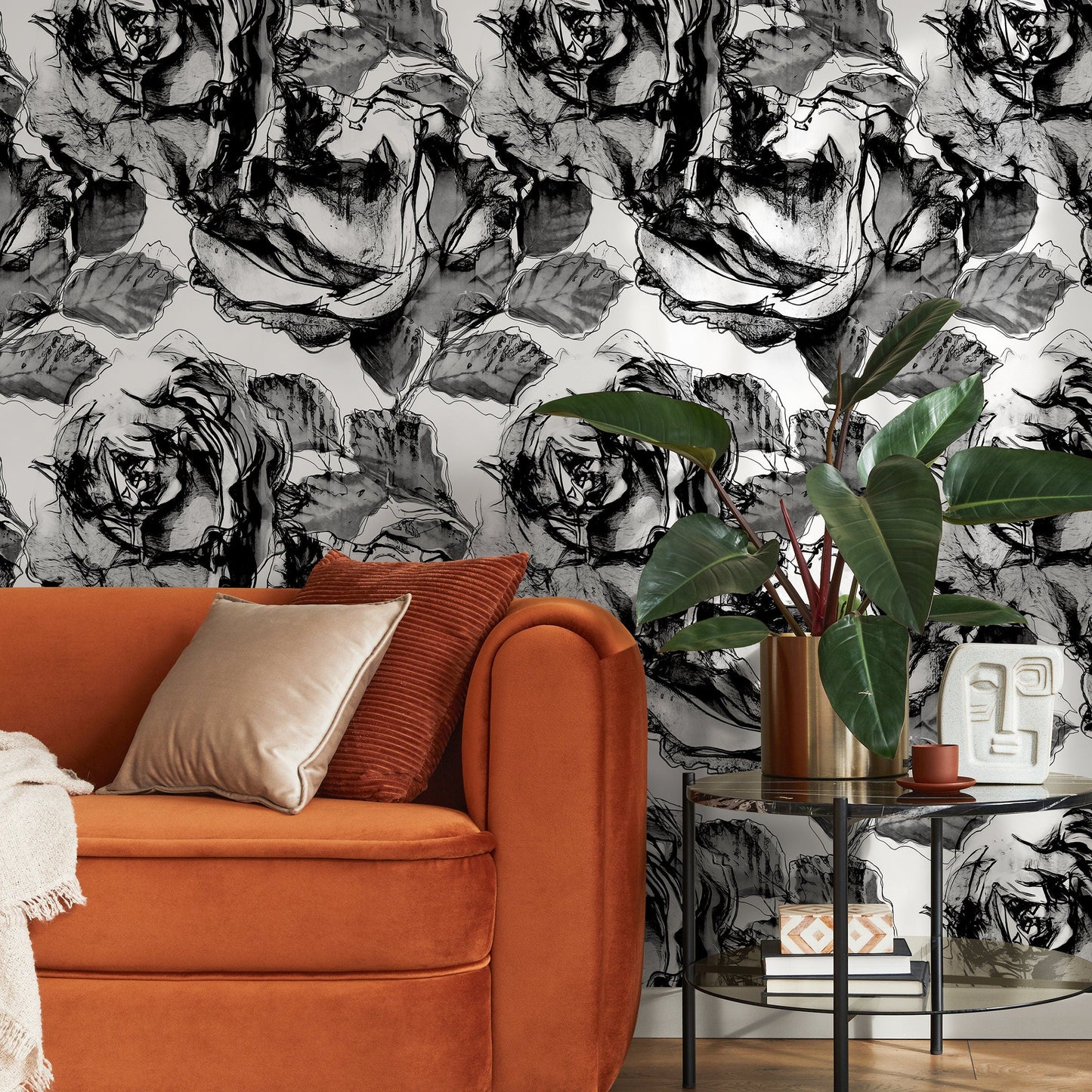 Self-adhesive Removable Wallpaper, Floral Wallpaper, Peel and Stick Fabric Wallpaper, Custom Design Wall, Wallpaper - A403