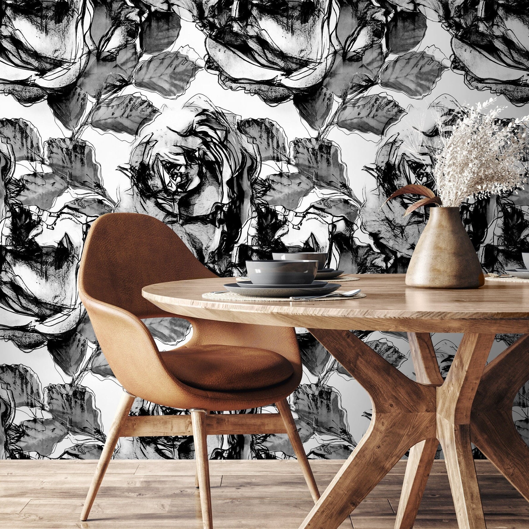 Self-adhesive Removable Wallpaper, Floral Wallpaper, Peel and Stick Fabric Wallpaper, Custom Design Wall, Wallpaper - A403