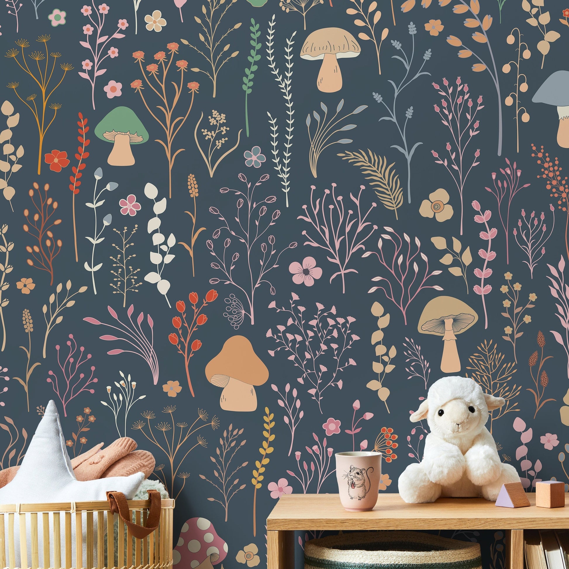 Floral Garden Wallpaper Fun Mushroom Wallpaper Peel and Stick and Traditional Wallpaper - D910