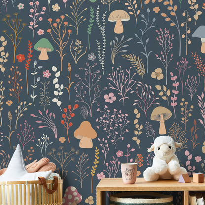 Floral Garden Wallpaper Fun Mushroom Wallpaper Peel and Stick and Traditional Wallpaper - D910