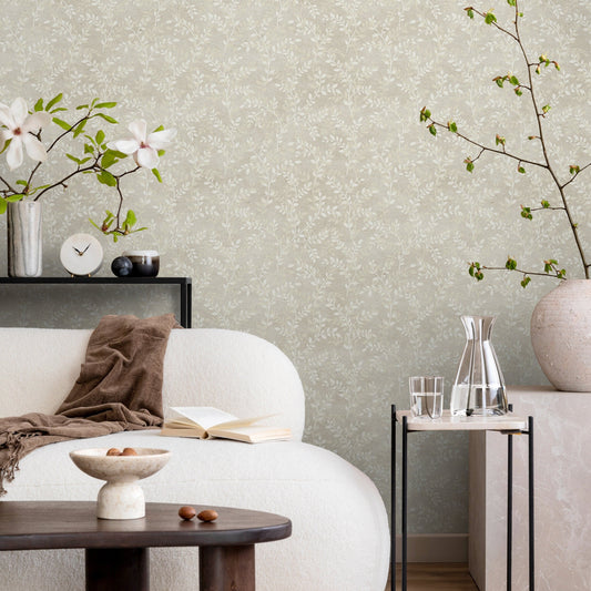 Wallpaper Peel and Stick Wallpaper Removable Wallpaper Home Decor Wall Art Wall Decor Room Decor / Dainty Neutral Leaves Wallpaper - A294