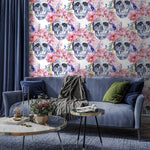 Colorful Floral Wallpaper Roses and Skulls Wallpaper Peel and Stick and Traditional Wallpaper - D924
